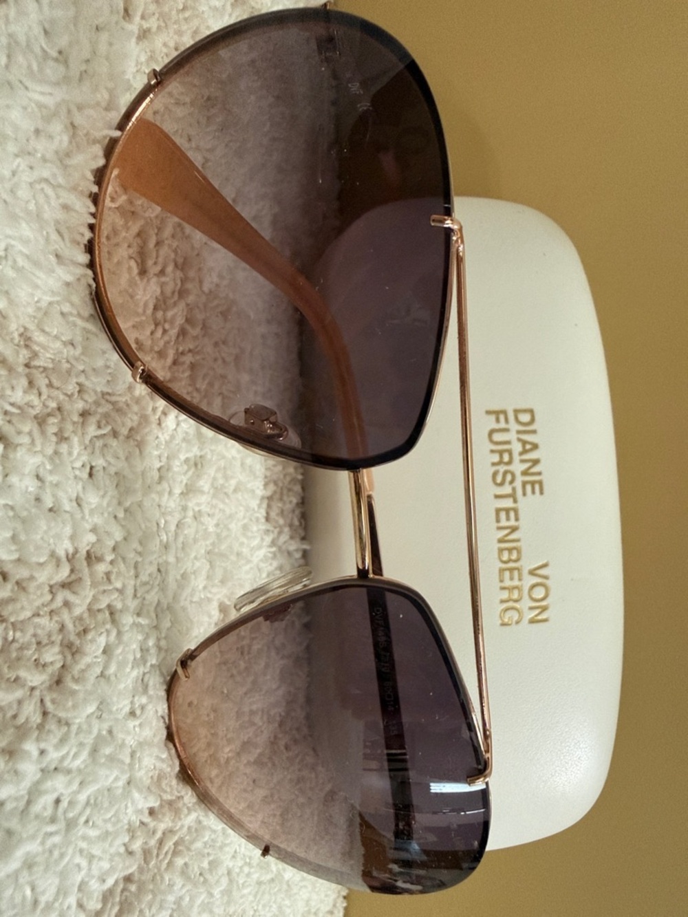 Diane Von Furstenberg Rose Gold Aviator Sunglasses with Brown Gradient Lenses